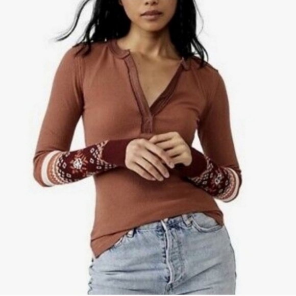 Free People Tops - NWOT Free People Mikah Layering Cuff Autumn Combo Henley $78